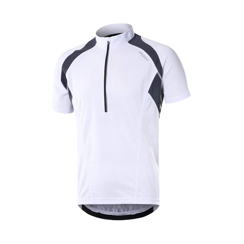 BERGRISAR Men's Half Zipper Cycling Jersey Short Sleeves Bike Bicycle Shirts with Zipper Pocket Quick-Dry Breathable BG060 White L - Image 1
